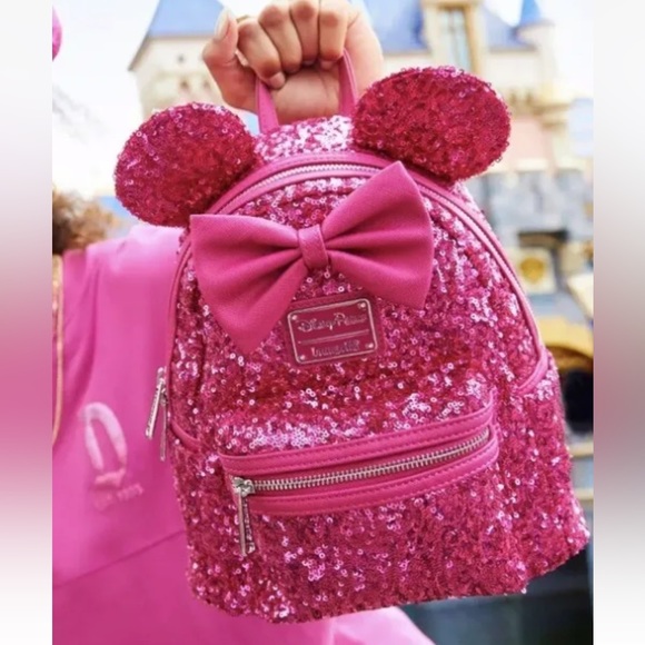 NWT Loungefly Disney Minnie Mouse Magenta Pink Sequin Mini Backpack - Picture 6 of 7